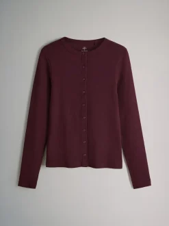 The Set 3 Pack Long Sleeve Button Through Rib T-Shirt Black/Chocolate Brown/Berry
