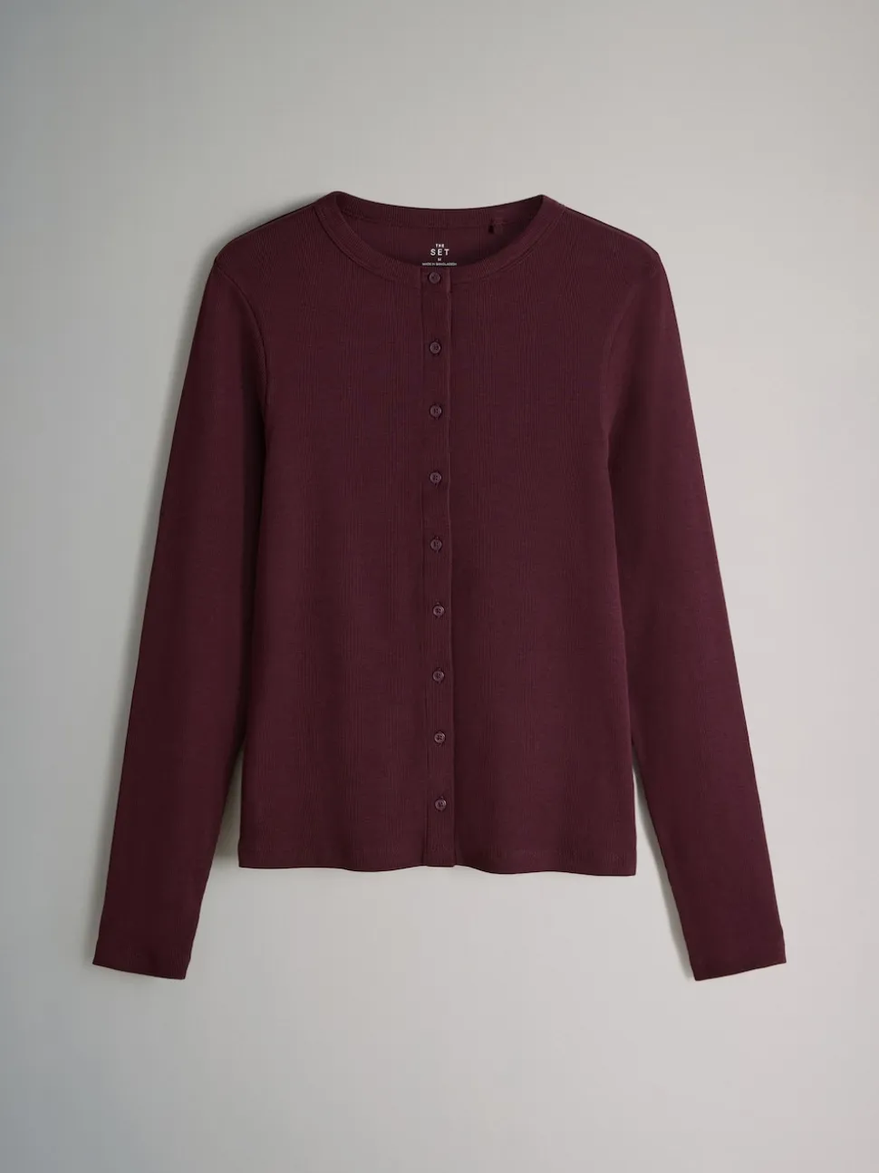 The Set 3 Pack Long Sleeve Button Through Rib T-Shirt Black/Chocolate Brown/Berry
