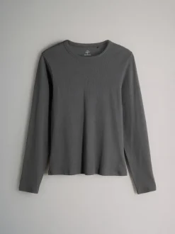 The Set 7 Pack Long Sleeve Ribbed T-Shirts Black/White/Grey Marl/Charcoal/Brown/Taupe Brown