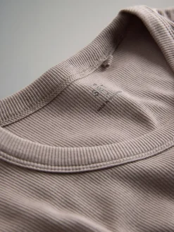 The Set 7 Pack Long Sleeve Ribbed T-Shirts Black/White/Grey Marl/Charcoal/Brown/Taupe Brown