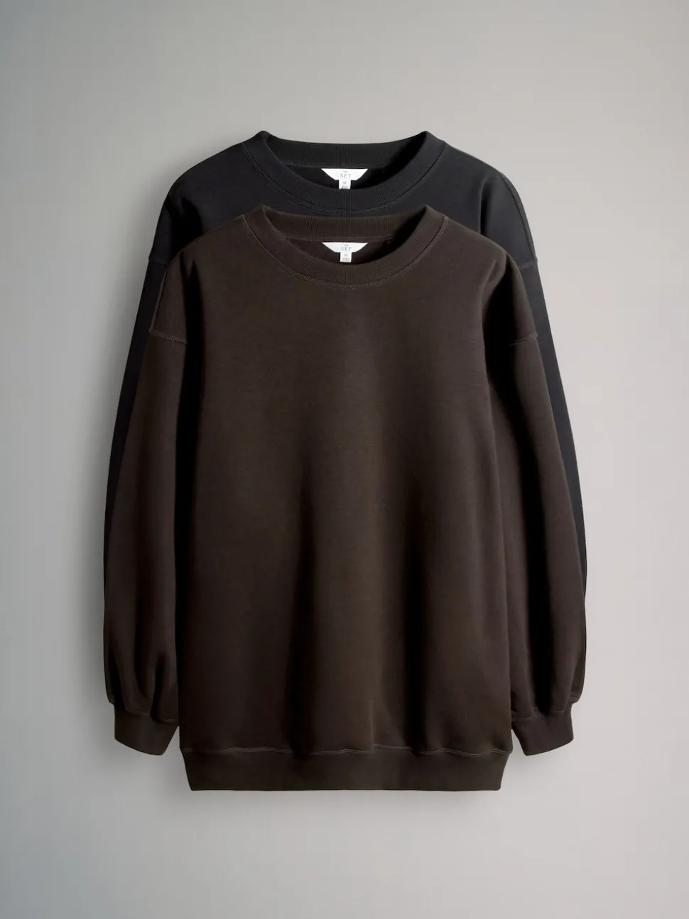 The Set 2 Pack Longline Crew Neck Sweatshirt Black/Chocolate
