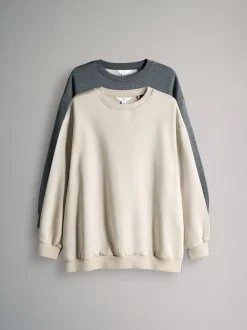 The Set 2 Pack Longline Crew Neck Sweatshirt Charcoal Marl/Cream