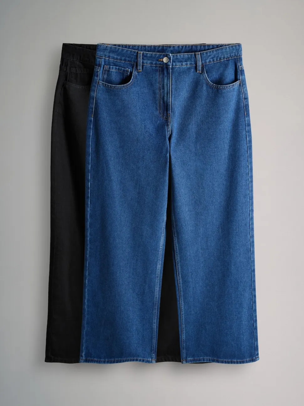 The Set 2 Pack Low Rise Wide Leg Denim Jeans Black/Mid Blue