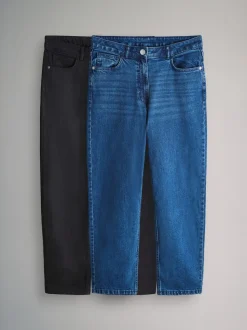 The Set 2 Pack Mom Jeans Black/Dark Blue