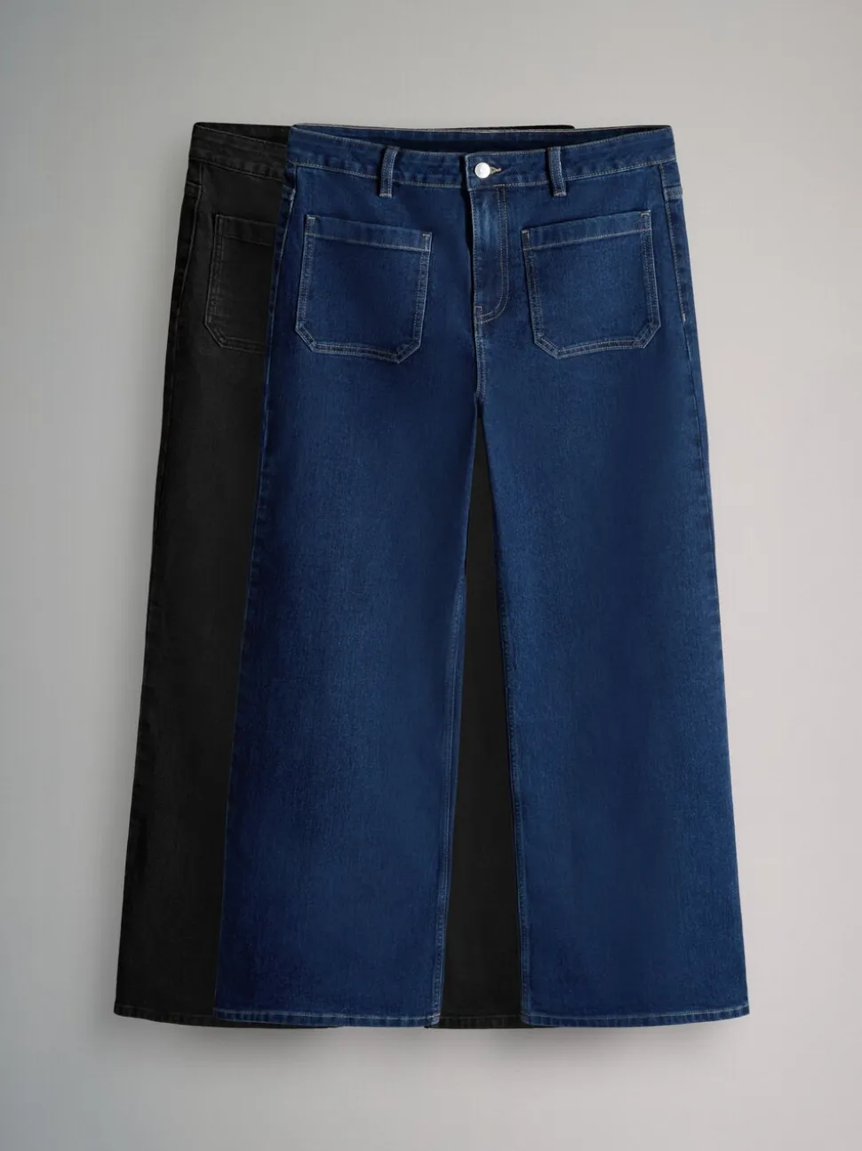 The Set 2 Pack Patch Pocket Wide Leg Jeans Indigo Blue/Black