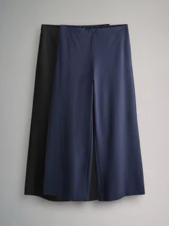 The Set 2 Pack Ponte Pinstripe Wide Leg Trousers Black/Navy