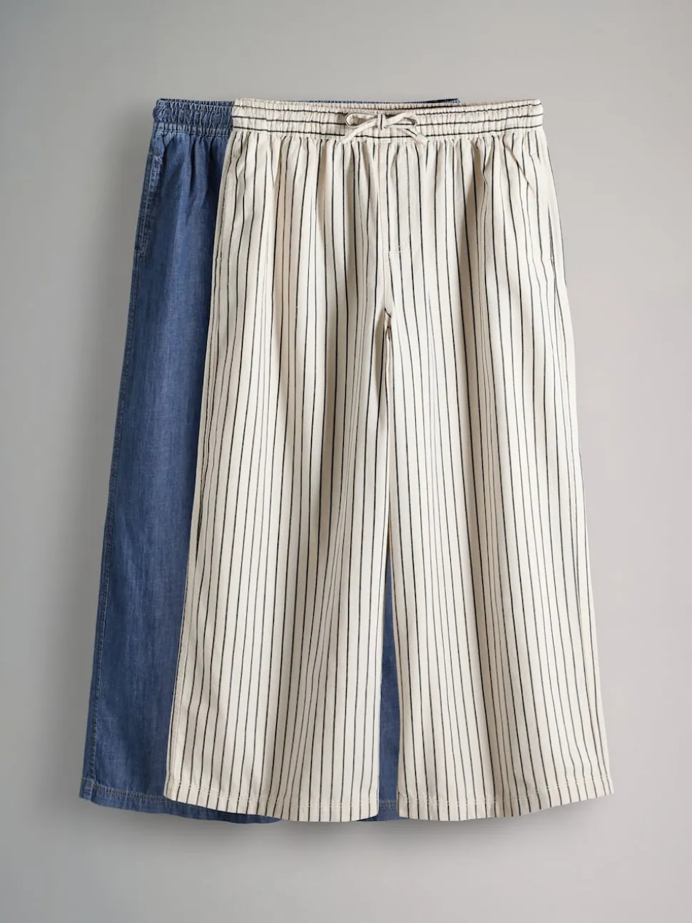 The Set 2 Pack Pull On Wide Leg Lightweight Jeans Mid Blue/Ecru Stripe