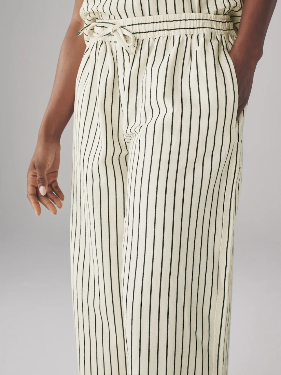 The Set 2 Pack Pull On Wide Leg Lightweight Jeans Mid Blue/Ecru Stripe