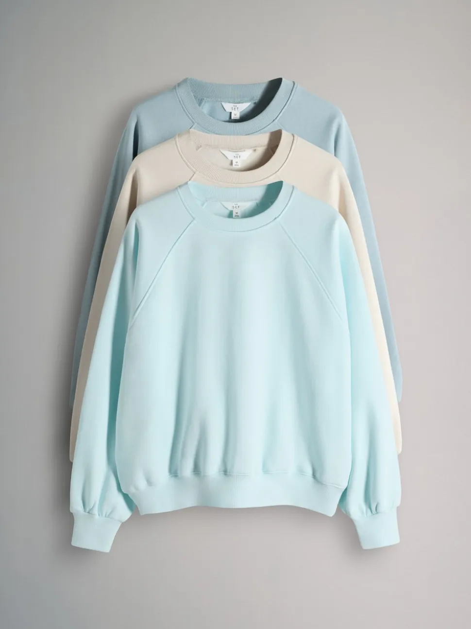 The Set 3 Pack Raglan Sweat Tops Blue/Light Blue/Cream
