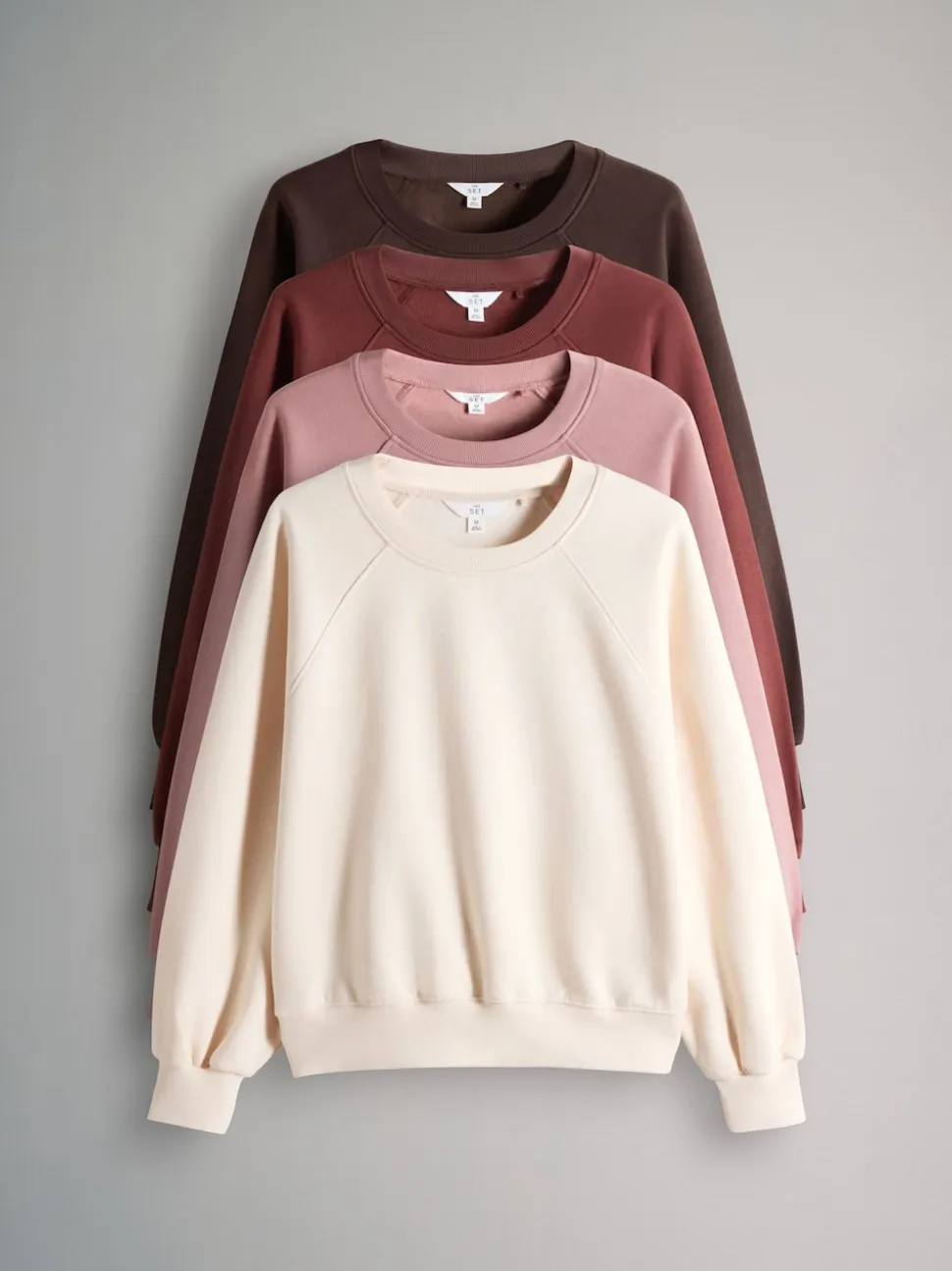 The Set 4 Pack Raglan Sweat Tops Chocolate Brown/Pinks/Cream