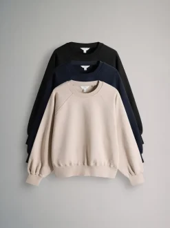 The Set 3 Pack Raglan Sweat Tops Black/Navy/Cream