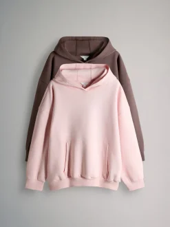 The Set 2 Pack Relaxed Hoodie Chocolate Brown/Pink
