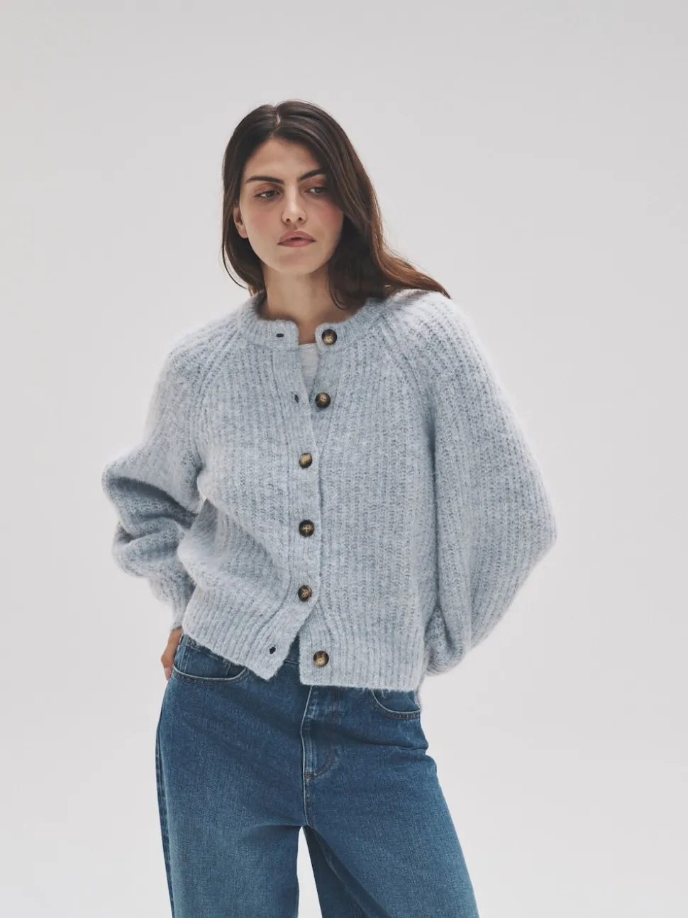 The Set 2 Pack Ribbed Chunky Knitted Cardigans Grey Marl/Light Blue