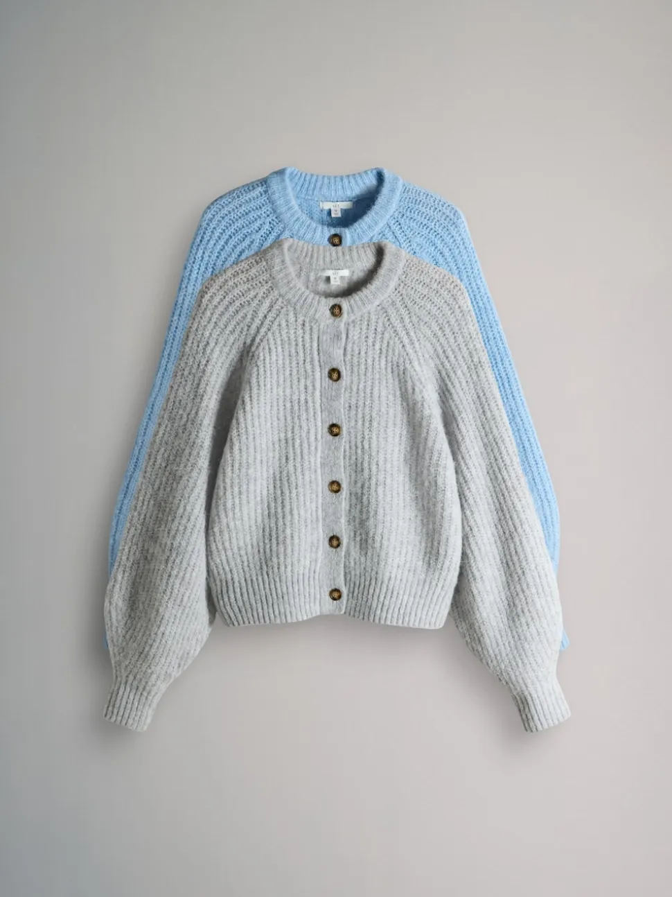 The Set 2 Pack Ribbed Chunky Knitted Cardigans Grey Marl/Light Blue