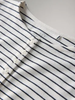 The Set 4 Pack Ribbed Half Sleeve Henley T Shirt Navy/Light Blue/White/Stripe