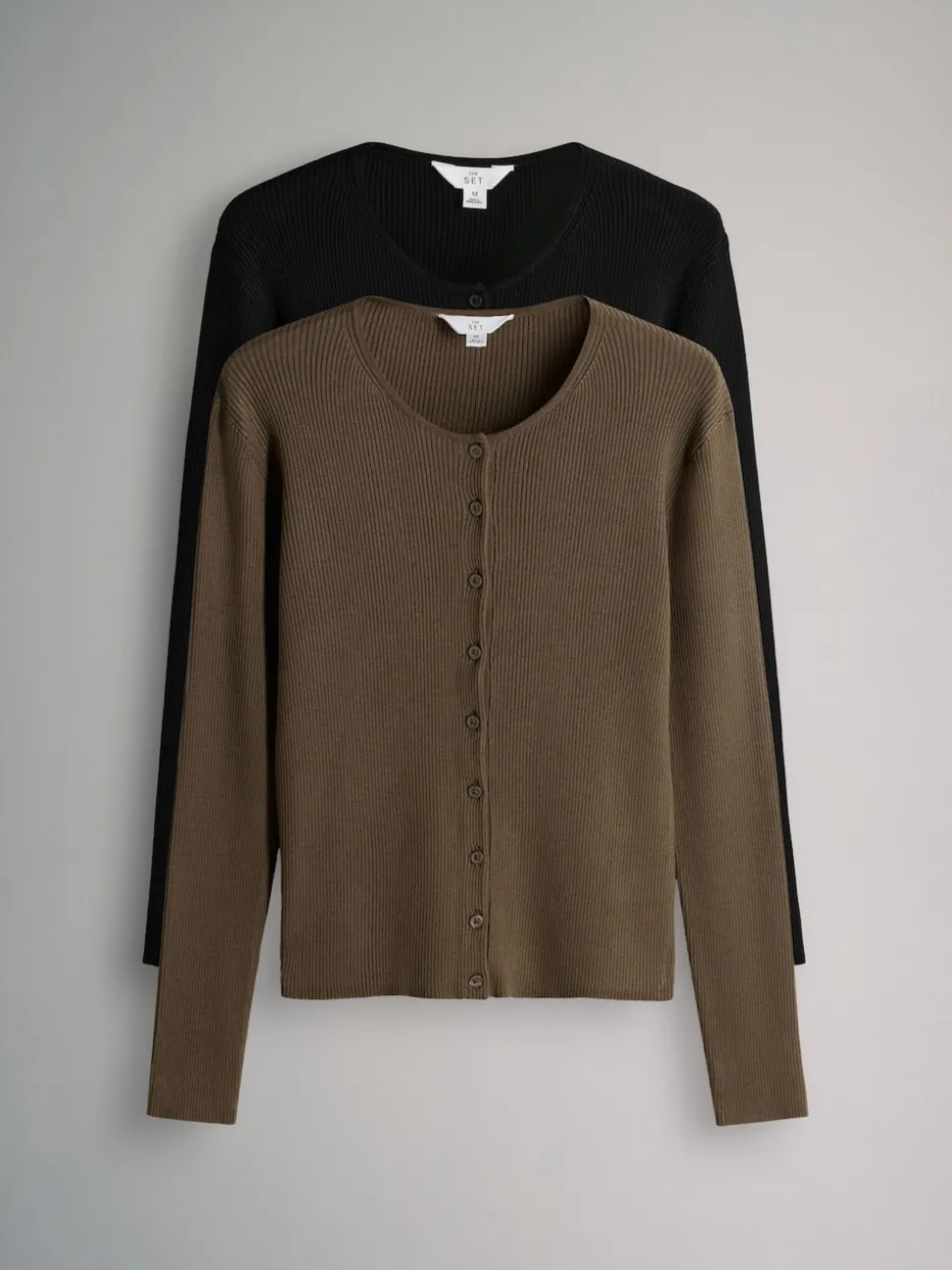 The Set 2 Pack Ribbed Knit Cardigans Black/Brown