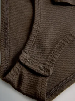 The Set 3 Pack Ribbed Long Sleeve Bodysuits Black/Chocolate/Cream
