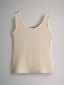 The Set 5 Pack Ribbed Scoop Neck Vests White/Black/Brown/Taupe Brown/Neutral