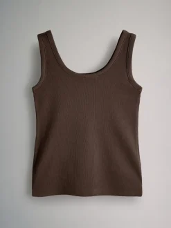 The Set 5 Pack Ribbed Scoop Neck Vests White/Black/Brown/Taupe Brown/Neutral