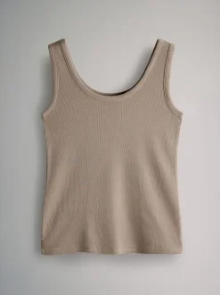 The Set 5 Pack Ribbed Scoop Neck Vests White/Black/Brown/Taupe Brown/Neutral