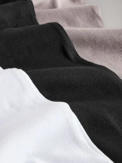 The Set 3 Pack Ribbed V-Neck Short Sleeved T-Shirts Black/White/Taupe Brown