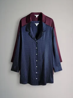 The Set 2 Pack Satin Nightshirts Navy Spot/Berry