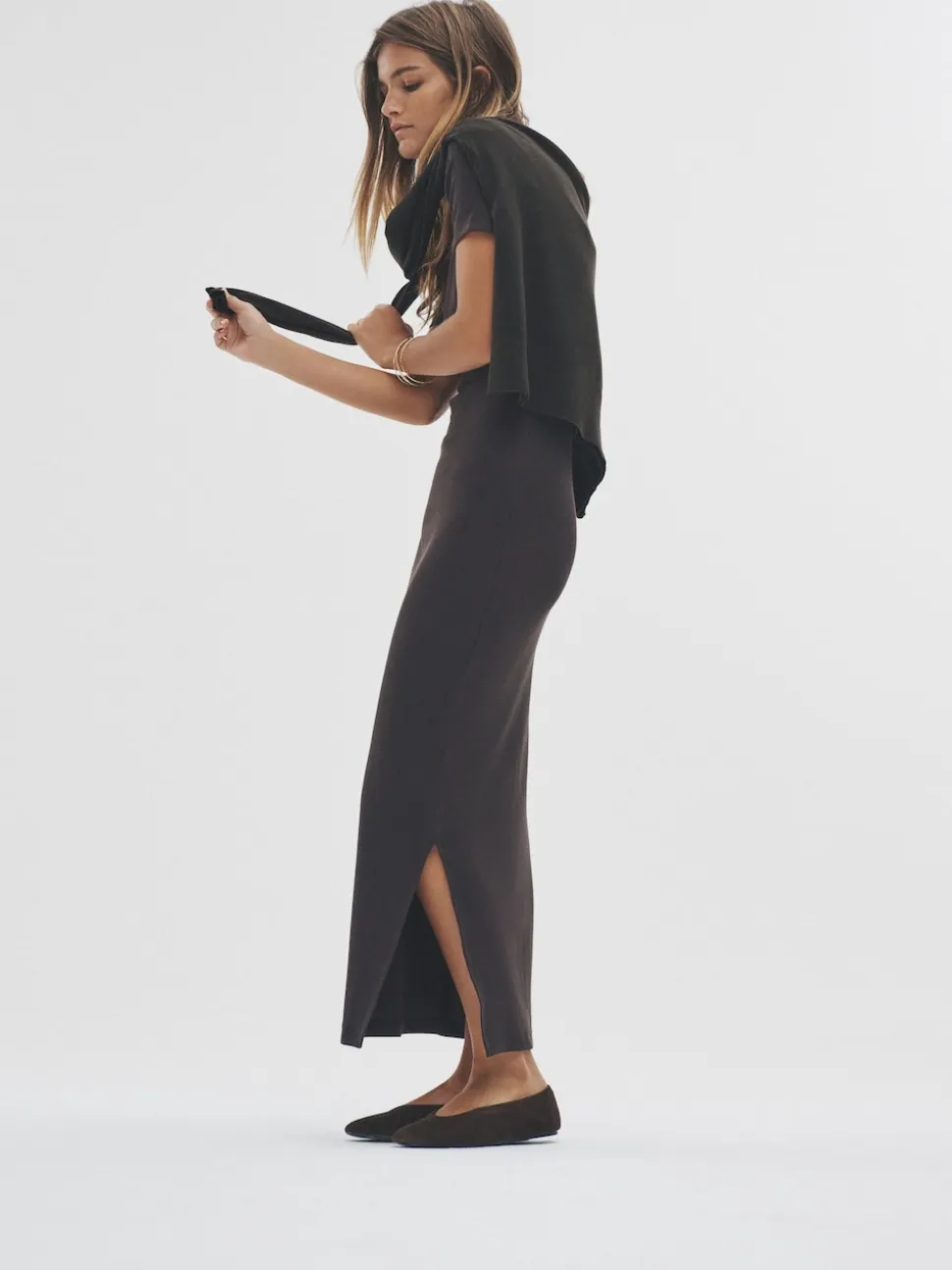 The Set 3 Pack Short Sleeve Ribbed Midi Dresses Black/Chocolate/Charcoal