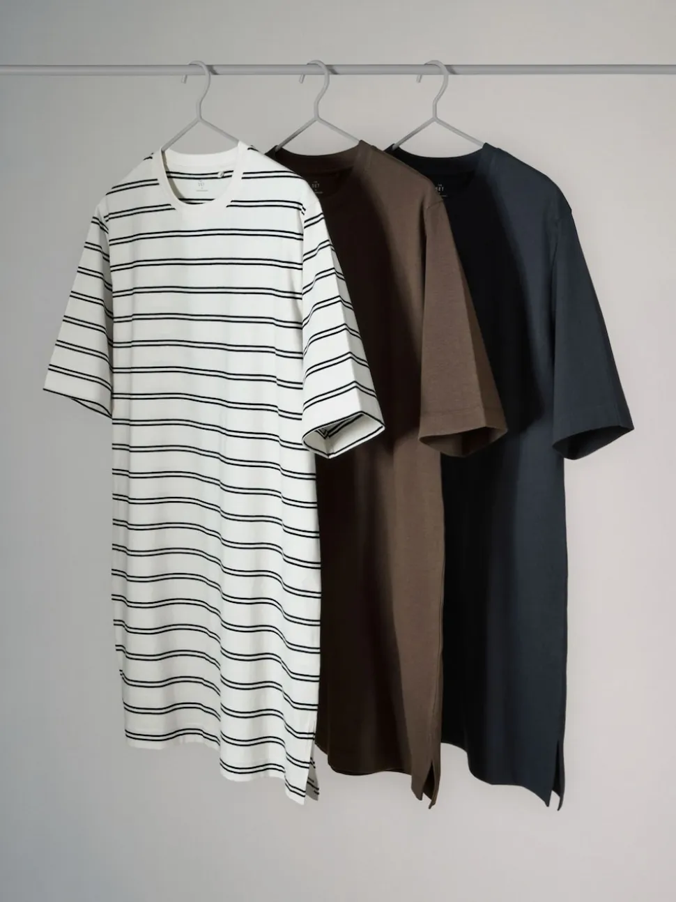 The Set 3 Pack Short Sleeve T-Shirt Dresses Black/Chocolate Brown/Stripe