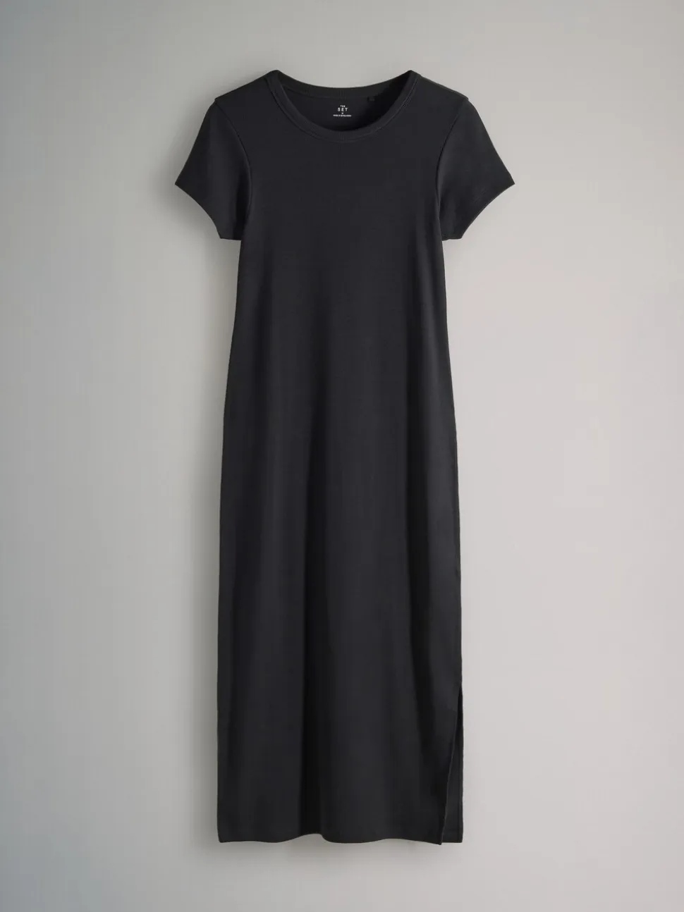 The Set 3 Pack Short Sleeve Ribbed Midi Dresses Black/Mauve Pink/Light Pink