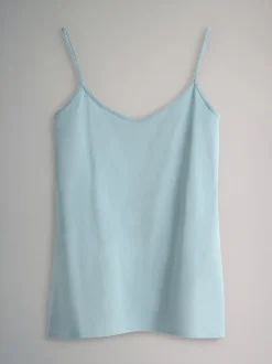 The Set 7 Pack Thin Strap Vest Tops Chocolate Brown/Cream/White/Blues