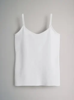The Set 5 Pack Thin Strap Vest Tops Black/Grey/Stripe/Light Grey Marl/White