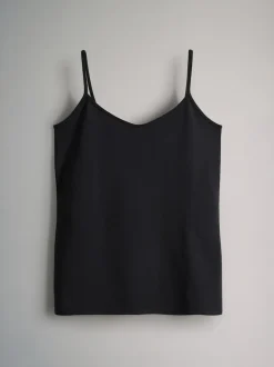 The Set 5 Pack Thin Strap Vest Tops Black/Grey/Stripe/Light Grey Marl/White