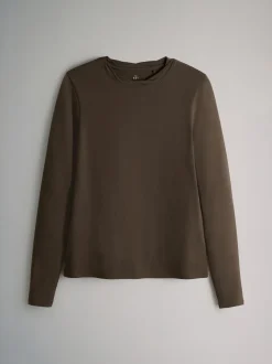 The Set 3 Pack Twist Neck Long Sleeve T-Shirts Chocolate Brown/Taupe Brown/Cream