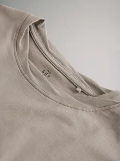 The Set 3 Pack Twist Neck Long Sleeve T-Shirts Chocolate Brown/Taupe Brown/Cream