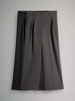 The Set 2 Pack Wide Leg Pleated Trousers Black/Grey