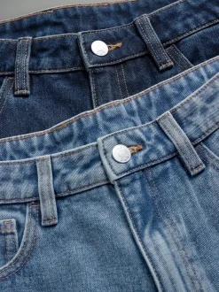 The Set 2 Pack Wide Leg Turn Up Hem Jeans Mid Blue/Dark Blue