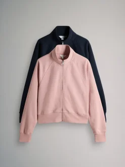 The Set 2 Pack Zip Cropped Funnel Neck Jackets Pink/Blue