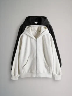 The Set 2 Pack Zip Though Hoodies Black/Grey Marl