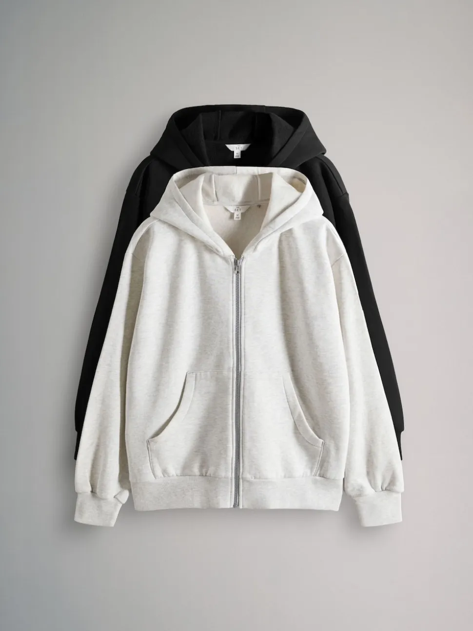 The Set 2 Pack Zip Though Hoodies Black/Grey Marl
