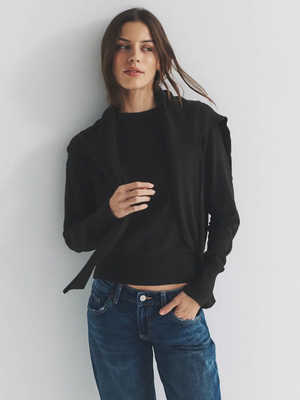 The Set Black/Brown/Neutral 3 Pack Fine Knit Crew Neck Jumpers