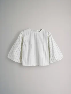 The Set Black/White Pinstripe Puff Sleeve Poplin Blouse 2 Pack
