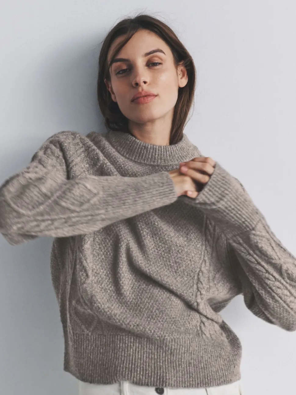 The Set Cream/Light Brown Marl 2 Pack Knitted Cable Jumpers With Wool