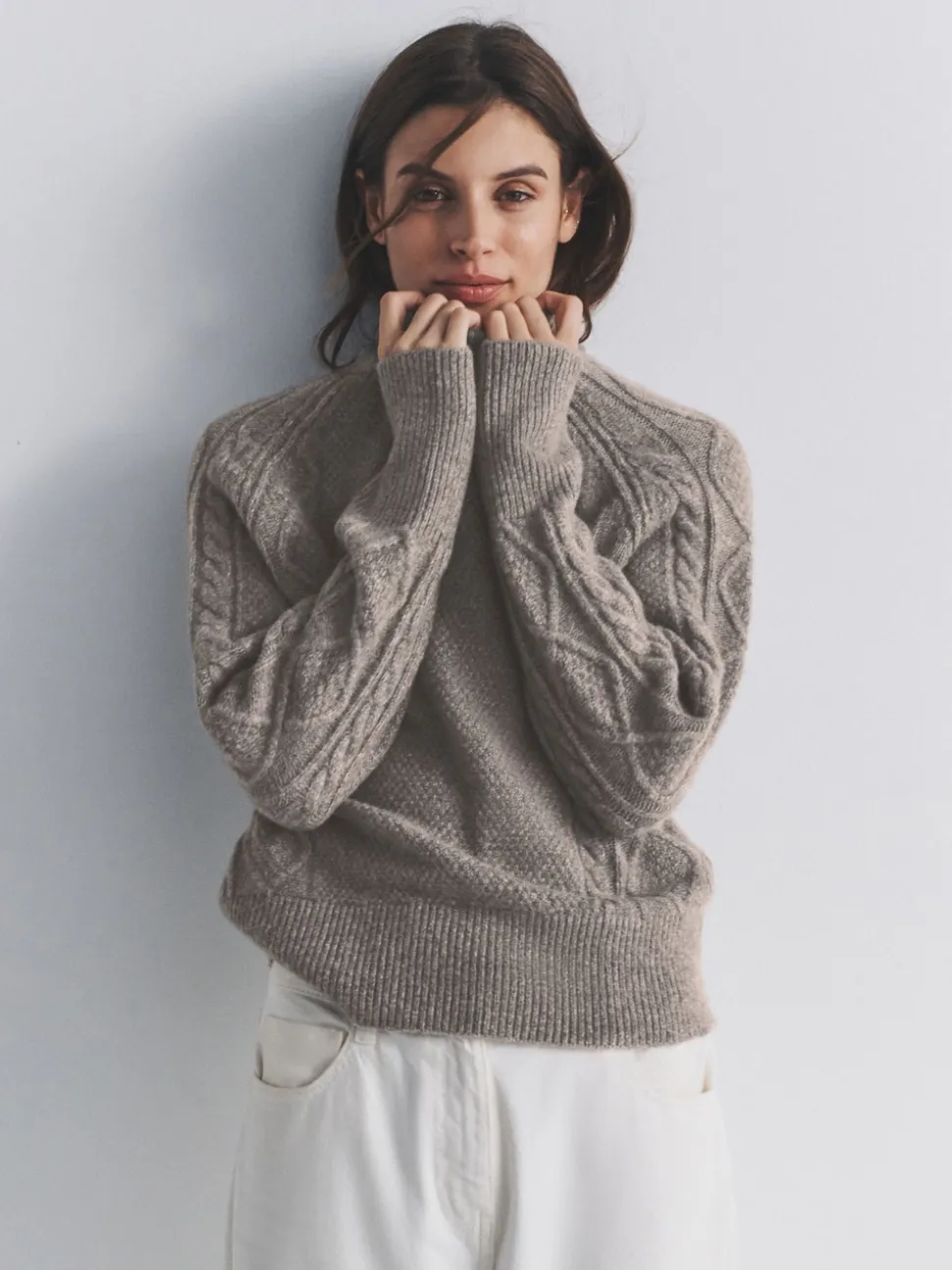The Set Cream/Light Brown Marl 2 Pack Knitted Cable Jumpers With Wool