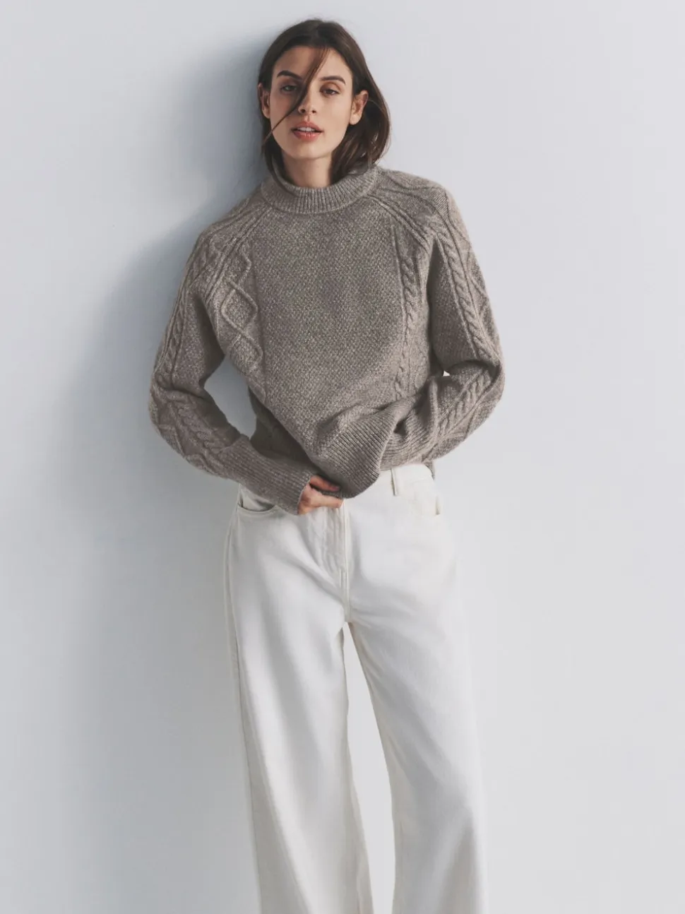 The Set Cream/Light Brown Marl 2 Pack Knitted Cable Jumpers With Wool