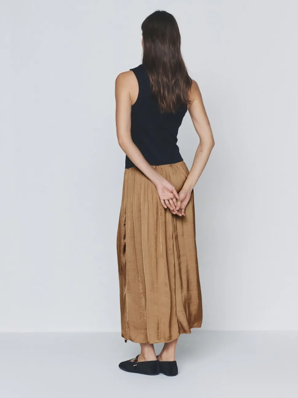 The Set Jersey Satin Mix Dress Brown