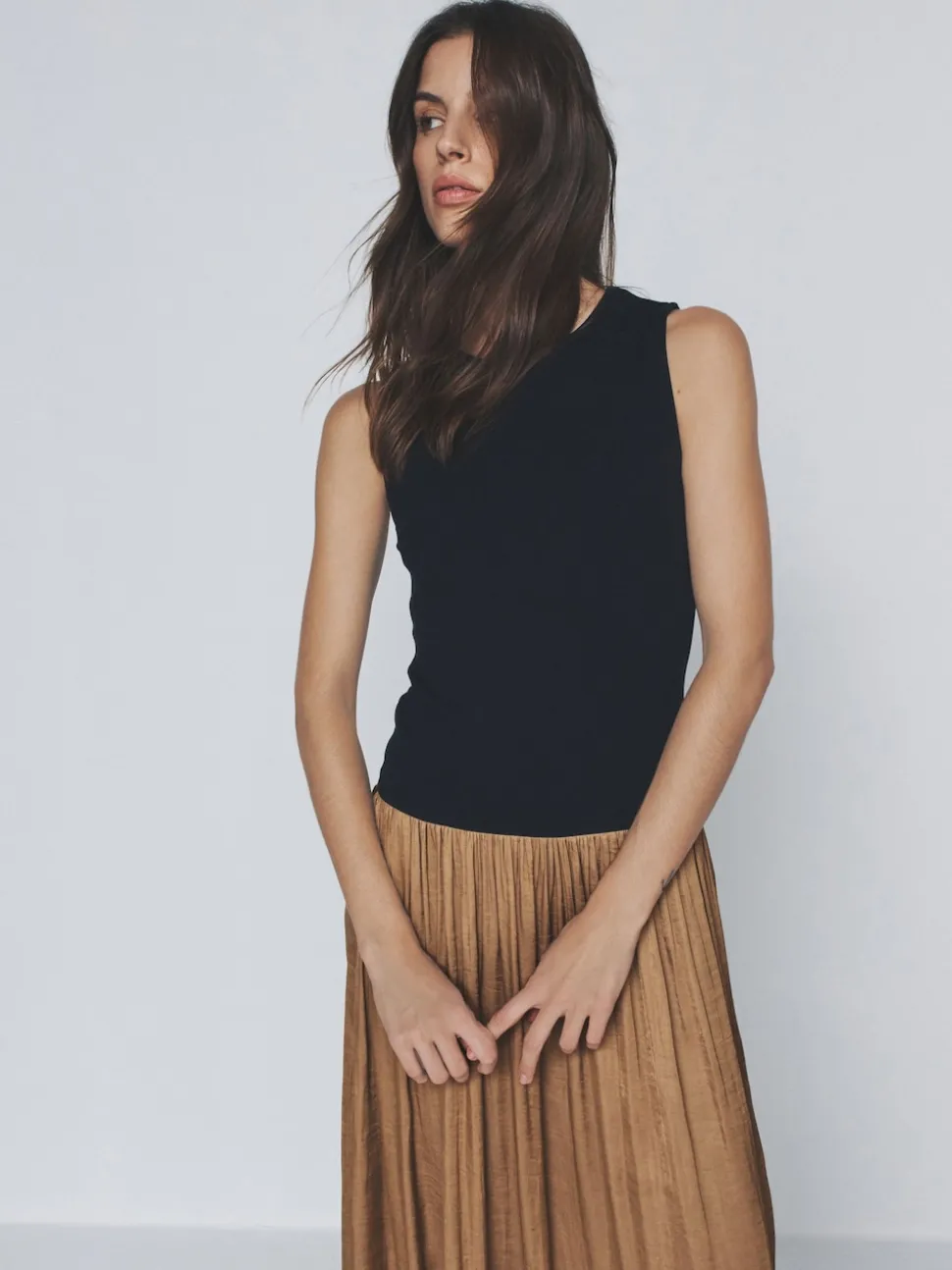 The Set Jersey Satin Mix Dress Brown