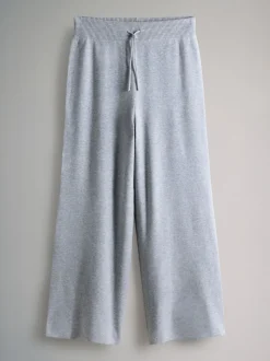 The Set Knitted Ribbed Hoodie and Wide Leg Trouser Co-ord Light Grey Marl