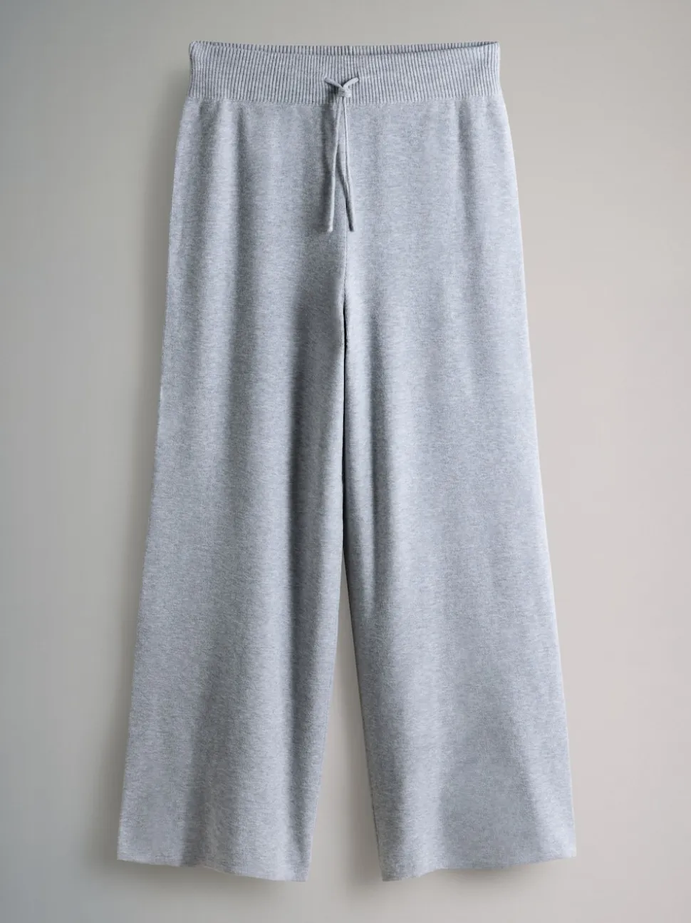 The Set Knitted Ribbed Hoodie and Wide Leg Trouser Co-ord Light Grey Marl