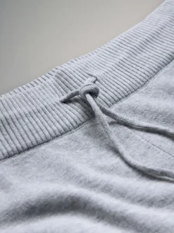 The Set Knitted Ribbed Hoodie and Wide Leg Trouser Co-ord Light Grey Marl