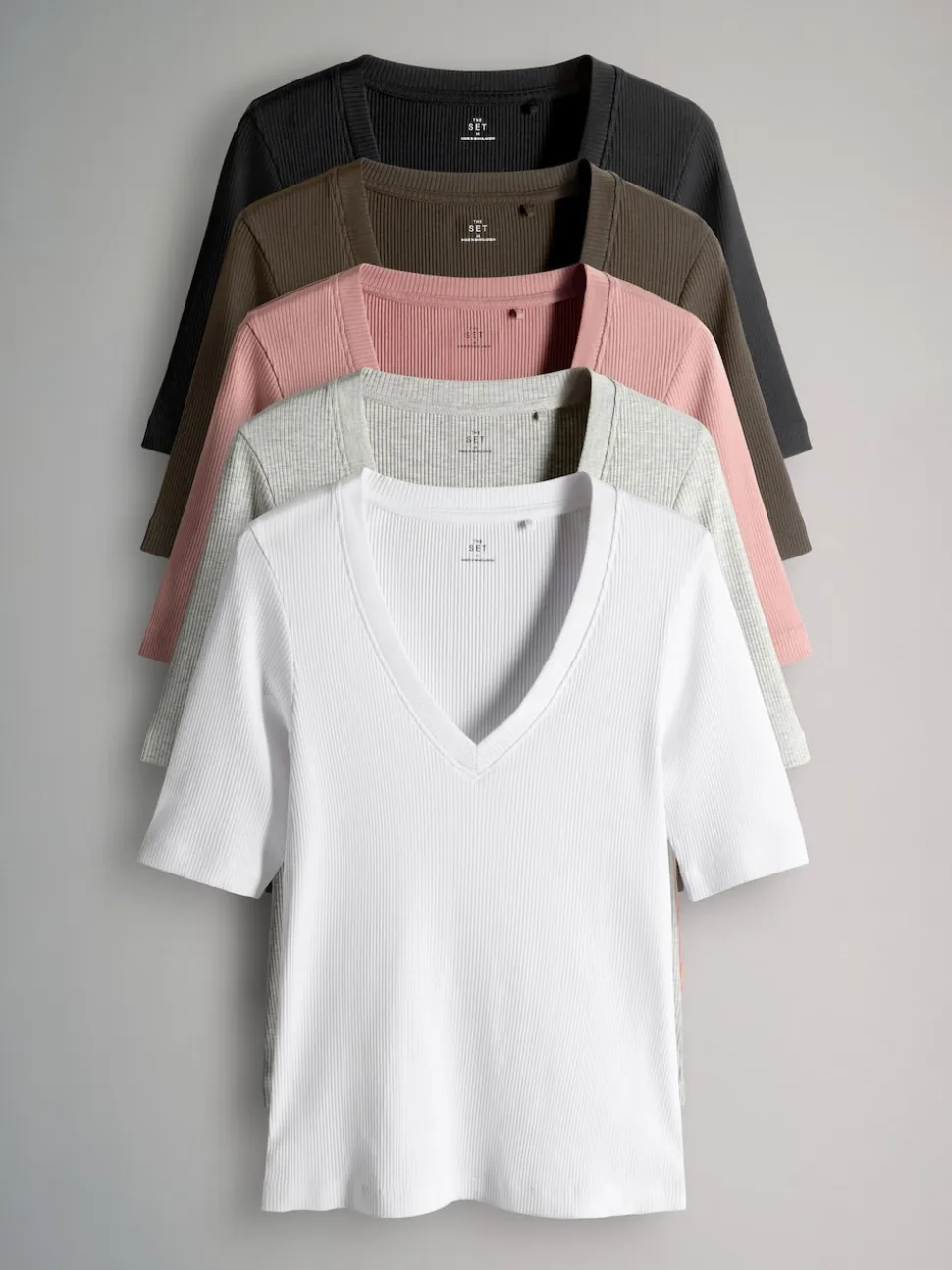 The Set Multi 5 Pack V-Neck Short Sleeve Ribbed T-Shirts